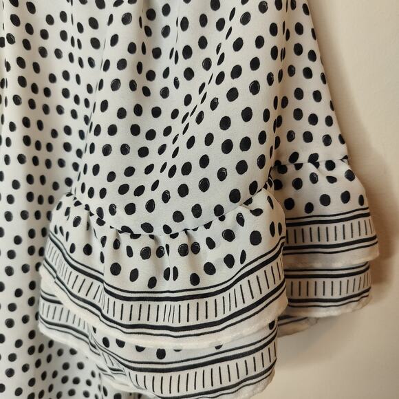 MAx Studio Polka Dot Blouse Flutter Sleeve Tasseled - Picture 4 of 9